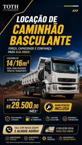 Locação caminhão basculante de 14/16 m³ com manutenção inclusa