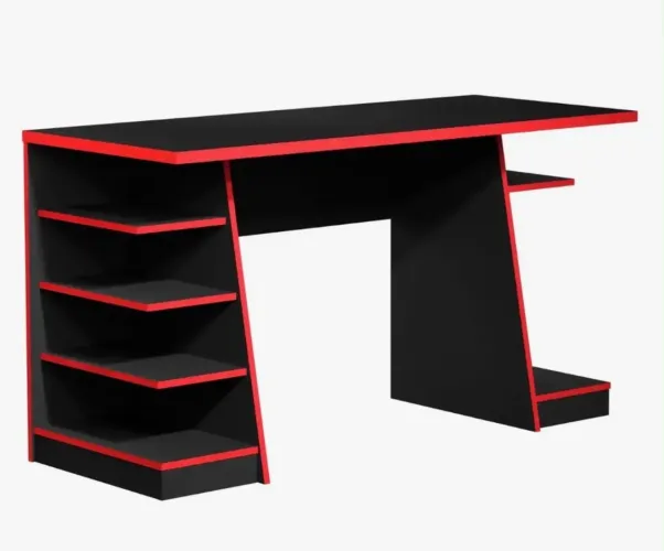 Mesa Gamer cor preta e vermelha 1360x560x75 semi-usada