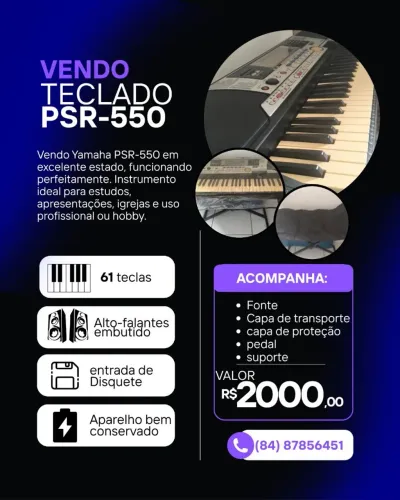 Yamaha PSR-550 - 61 Teclas + Pedal, Suporte e Capas