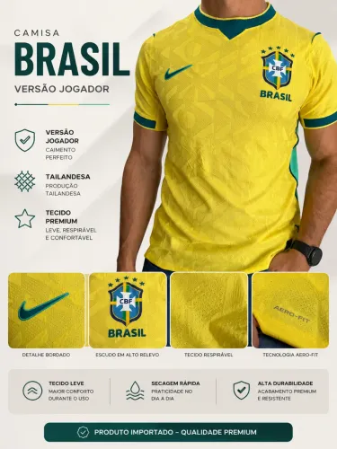Camisa do Brasil - Jogador - Tailandesa - Dry fit