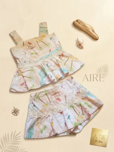 Conjunto Aire Menina Tam 10 Anos - Estampa Tropical Verão com Renda - Lindo!