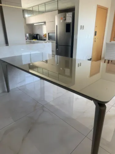 Mesa de jantar Florença retangular canto arredondado 220 x 110 em laca cinza nobre