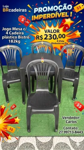 Conjunto Mesa Plástico com 4 Cadeiras Bistrô Jr 182kg