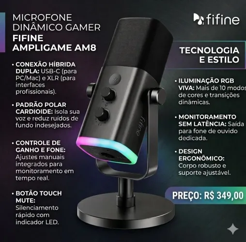 Microfone Live Fifine Am8 Premium (Original e Lacrado)