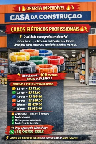 Cabos Elétricos flexível antichamas certificado pelo Inmetro rolos 100mts 