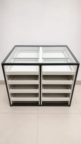 Gaveteiros/Expositores para Loja - Design Moderno com Tampo de Vidro (2 unidades) 