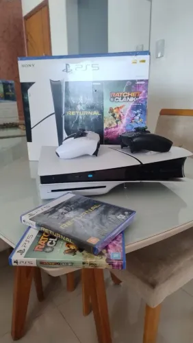 Playstation 5, com mídia, caixa, 2 controles e jogos 