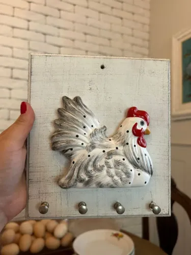 Gancheira/Chaveiro de Parede Decorativo Galinha - Estilo Farmhouse