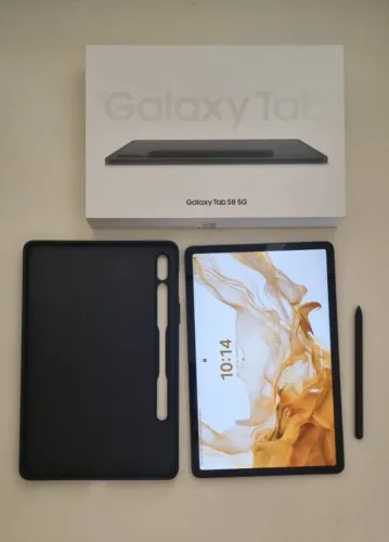 Galaxy Tab S8 5G 256GB + S Pen + Capa + Caixa Original - Semi Novo