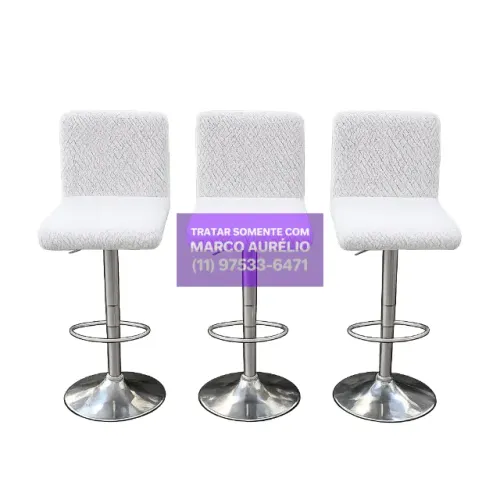 3x Banqueta Alta Giratória Estofada em Couro Sintético Gomos DU80 com Capas - R$ 800 Kit