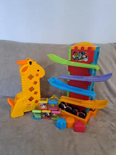 Kit Brinquedos para Bebê Fisher-Price girafa Original + Torre PlayGo 5 in 1