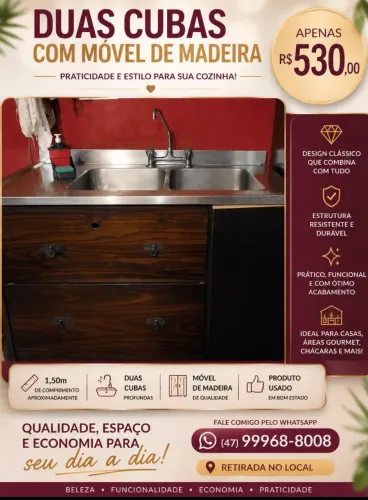 Bancada de inox com 2 cubas