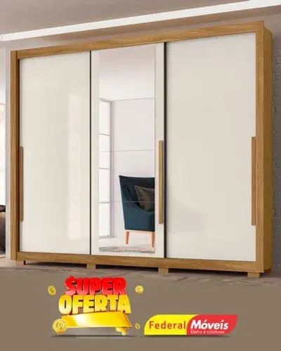 Guarda Roupa Casal 3 Porta de Correr com Espelho Direto da Fabrica Fazemos Entrega
