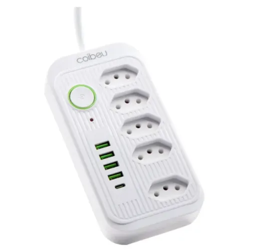 Régua de Energia, 5 Tomadas, 4 Interfaces USB, 1 Porta USB Tipo-C