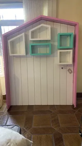 Casinha em Madeira/Painel para Parede para Quarto com Led