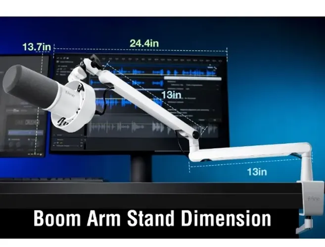 Microfone Fifine XLR AM8 Dinâmico Cardioide + Suporte Fifine Boom Arm BM88W