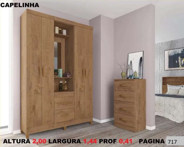 Guarda-Roupa Capelinha 6 Portas 2 Gavetas 2,00m - Novo