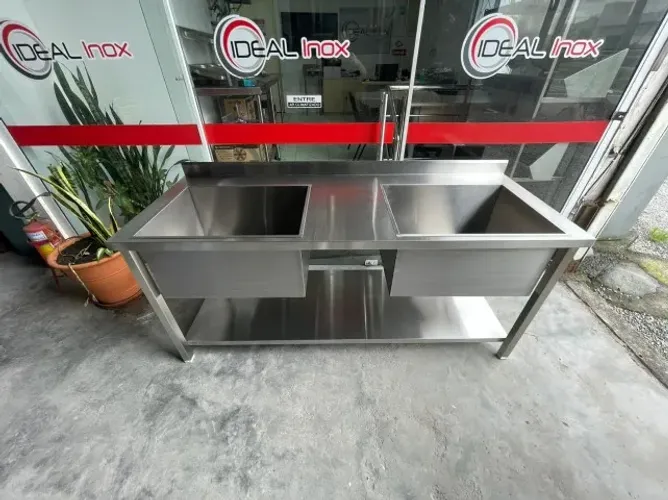 Pia industrial nova - com 2 cubas no modelo tanque - para cozinhas industriais