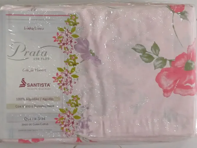 Jogo de Cama Casal Queen Size Prata 150 Fios - Coleção Flowers