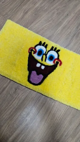 Tapete Bob Esponja decorativo artesanal na lã 