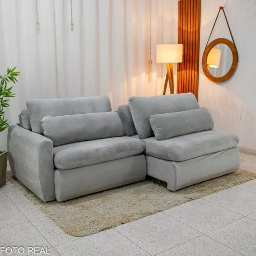 Sofá Retrátil Amaranto Premium 2.30m Veludo Plush Prata - Sem Caixa Até 12x S/ Juros