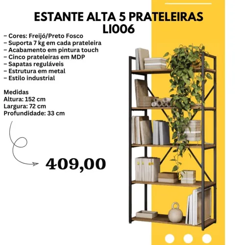 Estante Alta 5 Prateleiras Industrial - ENTREGA HOJE !!!