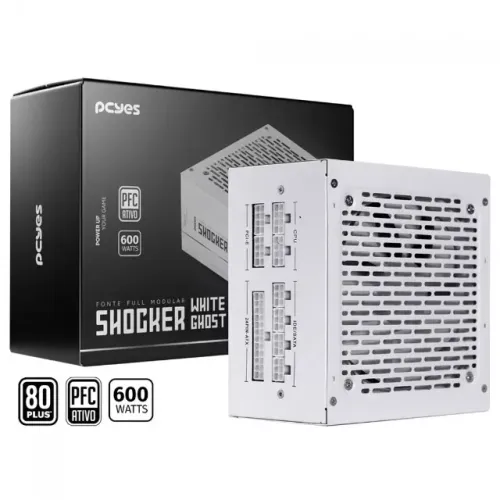 Fonte ATX 600W Real PFC A 80+ White Pcyes Shocker Full Modular White Ghost - WZetta