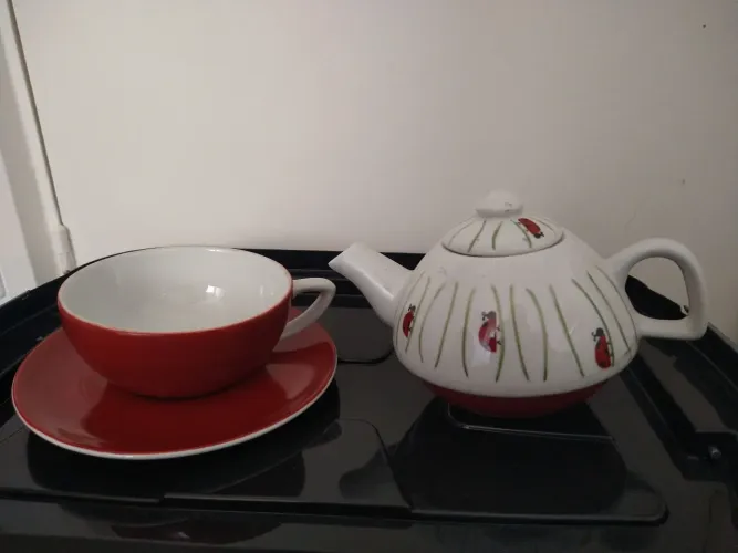 Conjunto de Chá com Bule e Xícara (arte executada pela artista Cibele Caliendo)