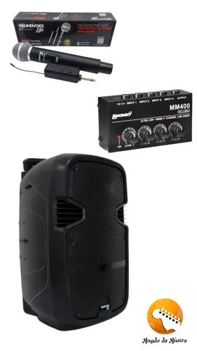 KIT-Caixa amplificada 15CA-150 + Amplificador De Fone Lexsen Mm400 + MICROFONE SEM FIO VHF