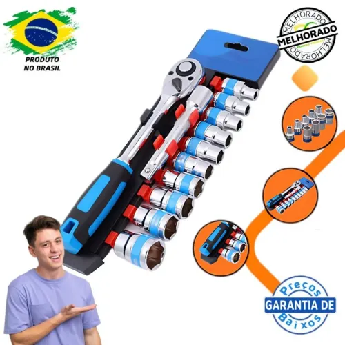 Jogo de Ferramentas com Chave Catraca e Soquetes