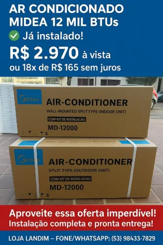 AR CONDICIONADO MIDEA 12 MIL BTUS JÁ INSTALADO NOVO 1 ANO DE GARANTIA CONVENCIONAL 