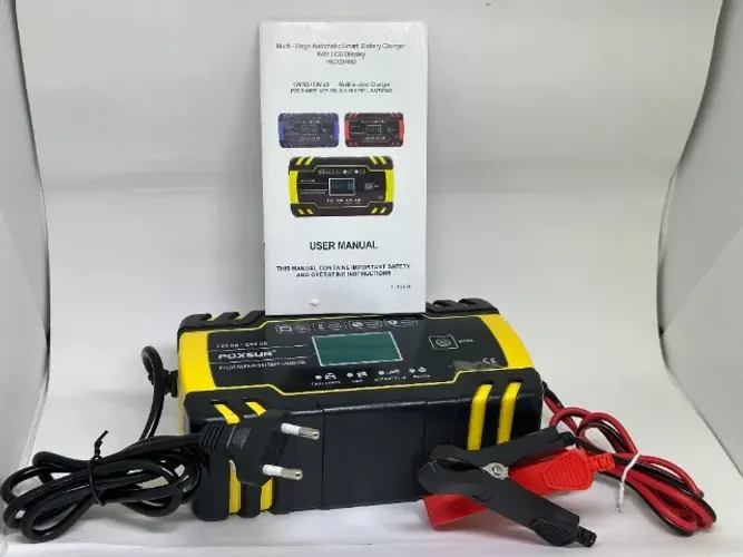 FOXSUR 12V 24V 8A Automatic Battery Charger 3-stage Pulse Repair LCD Display Smart Car Bat