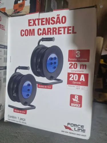 Extensão com Carretel Force Line - 20 metros - 20A - Bivolt.