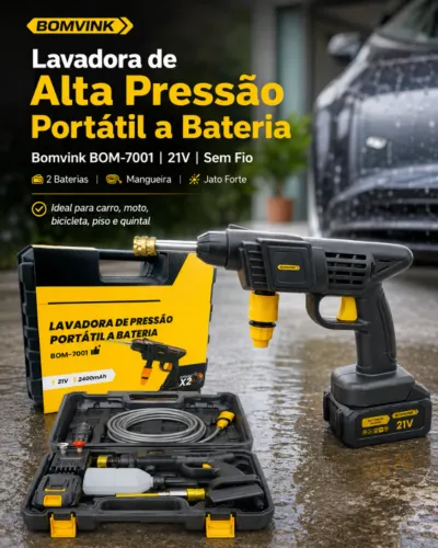 Lavadora Pressão Portátil 21V Sem Fio para Carro Bomvink BOM-7001