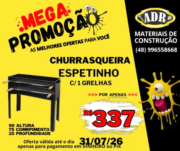 Churrasqueira Espetinho Preta C/ 01 Grelha Inox