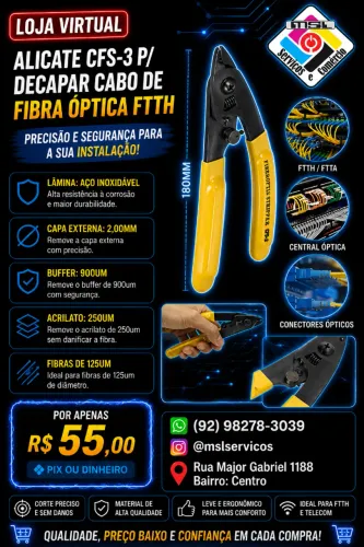 Alicate CFS-3 para Decapar Cabo de Fibra Óptica FTTH - Precisão Profissional!