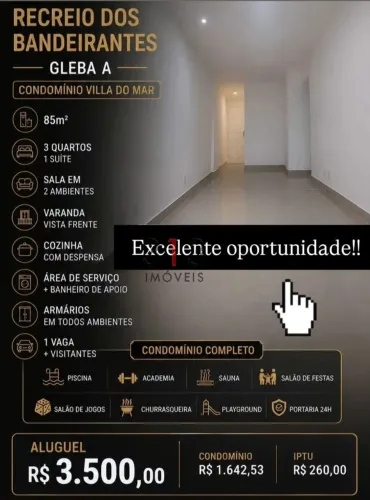 Apartamento para Locacao Condominio Villa do Mar Recreio dos Bandeirantes Gleba A Excelent