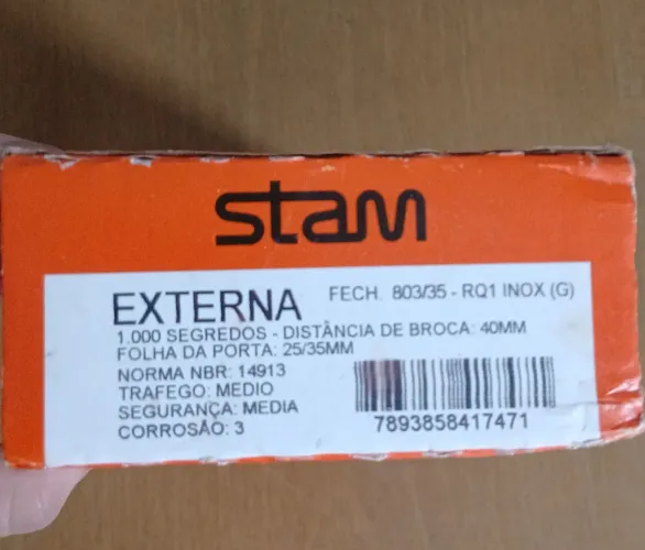 Fechadura Stam 803/35 Externa Roseta Quadrada Inox.