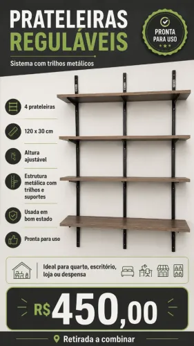 Prateleiras Reguláveis com Trilhos 4x 120x30cm