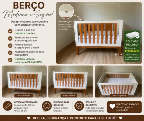 BERÇO COMPLETO EM ÓTIMO ESTADO - PRONTO PARA USO!