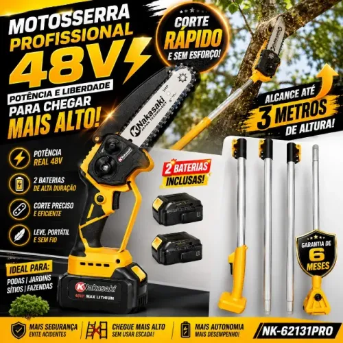 MOTOSSERRA 2 BATERIAS 48V COM EXTENSOR NK-62131PRO CORTE GALHOS ALTOS COM SEGURANÇA !!!