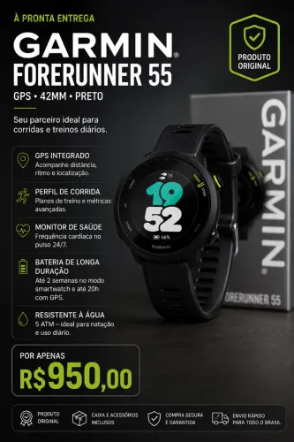 Relógio Smartwatch Garmin Forerunner 55 Gps 42mm Preto Mesh