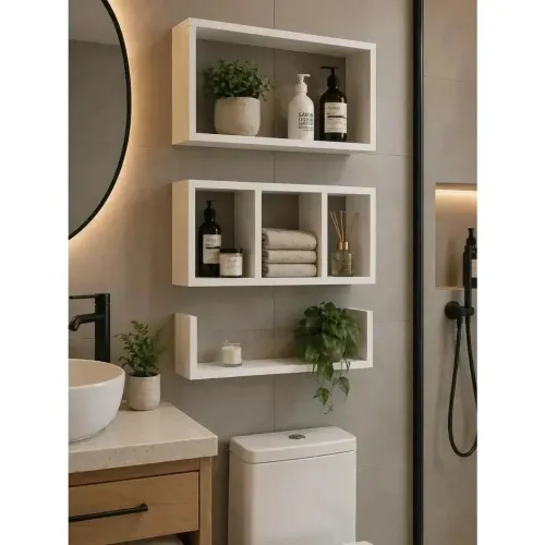 Kit Nicho Banheiro Mdf Decorativo Organizador Lavabo 3 Peças<br>