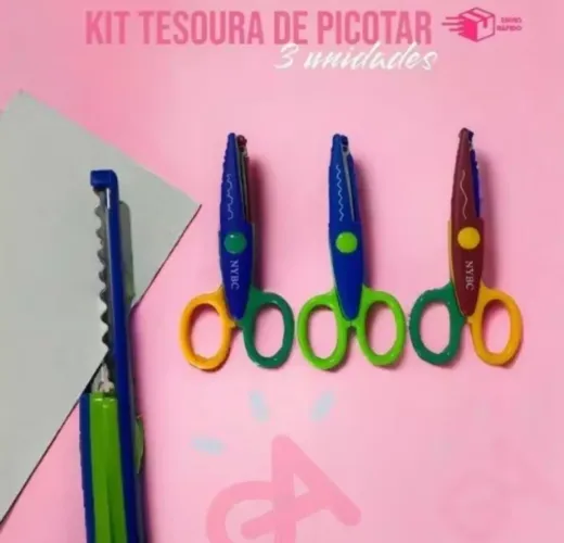 KIT 3 TESOURA PICOTAR ARTISTICA ESCOLAR