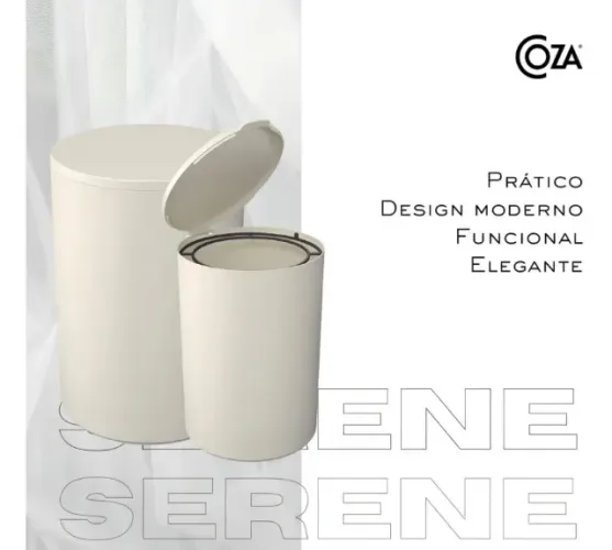 Lixeira com Tampa Coza Serene de 5 Litros - Bege - NOVA
