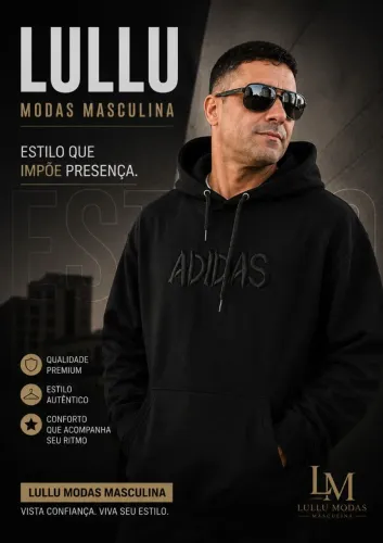 Moletom Masculino Peluciado Ganguru com Capuz Adidas<br>
