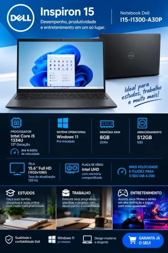 Notebook Dell Inspiron 15 8GB RAM 512GB SSD - SOMENTE VENDA