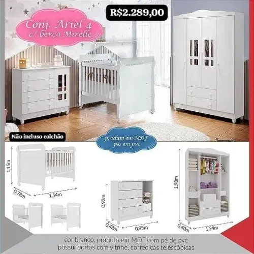 Quarto de bebê Ariel 4 portas completo