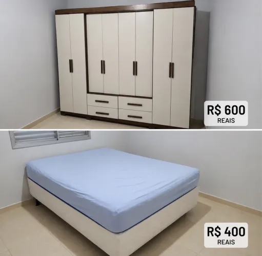 Cama de casal e guarda roupas
