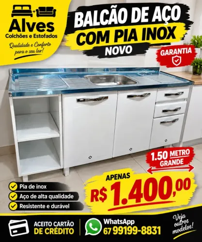 Balcão de cozinha de aço com pia novo Garantia promoção hoje